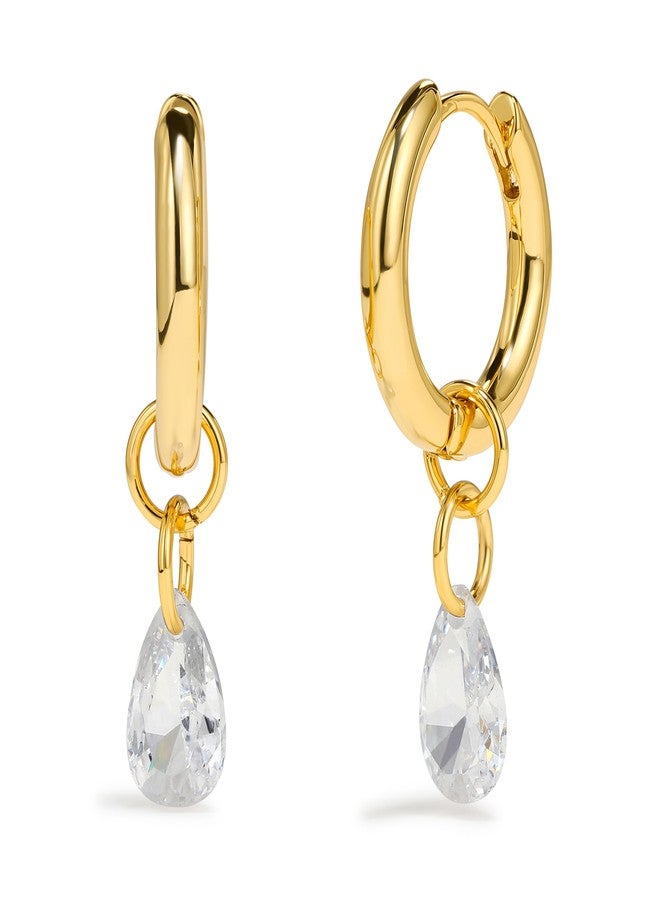 ACC PLANET Gold Huggie Hoop Earrings for Women, 18K Gold Plated Small Huggie With Dangle Trendy Tear Drop Shaped Cubic Zirconia Dangle Hoop Earrings for Women Crystal Teardrop Jewelry Gifts - Image 1