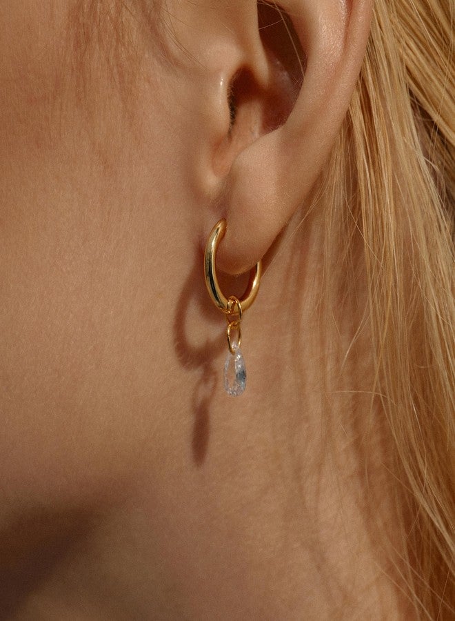 ACC PLANET Gold Huggie Hoop Earrings for Women, 18K Gold Plated Small Huggie With Dangle Trendy Tear Drop Shaped Cubic Zirconia Dangle Hoop Earrings for Women Crystal Teardrop Jewelry Gifts - Image 4