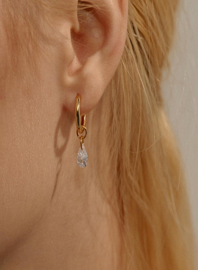 ACC PLANET Gold Huggie Hoop Earrings for Women, 18K Gold Plated Small Huggie With Dangle Trendy Tear Drop Shaped Cubic Zirconia Dangle Hoop Earrings for Women Crystal Teardrop Jewelry Gifts - Image 2