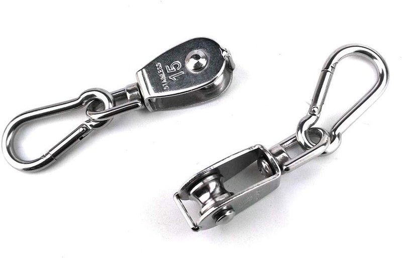 Hamineler 2PCS 304 Stainless Steel Single Pulley Block M15, Wire Rope Crane Pulley Block Hanging Wire Towing Wheel with 2PCS Spring Snap Hook - Image 5