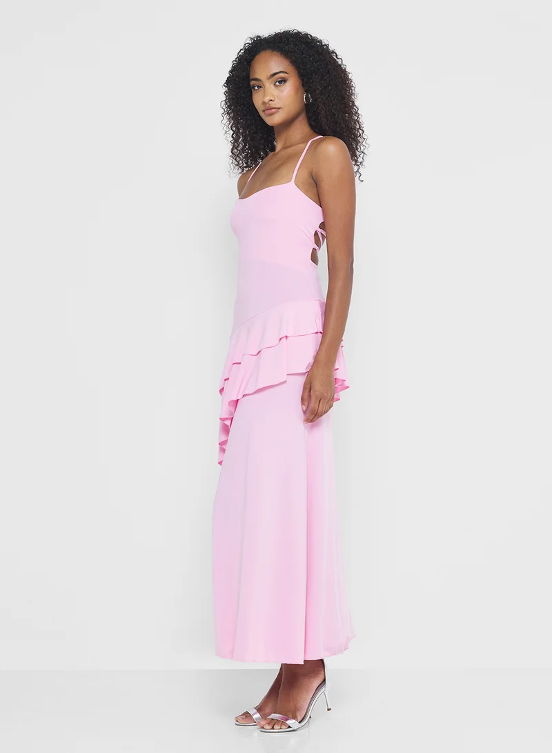 جينجر Strappy Frill Detail Drop Waist Dress