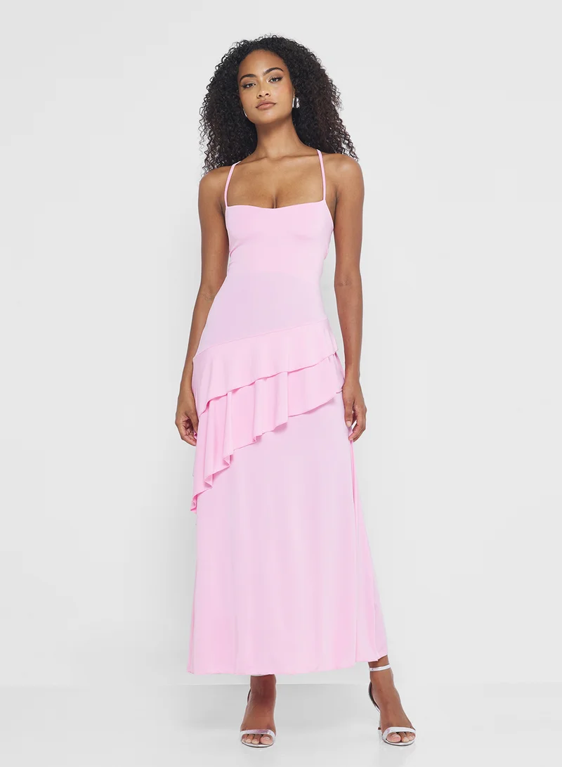 جينجر Strappy Frill Detail Drop Waist Dress