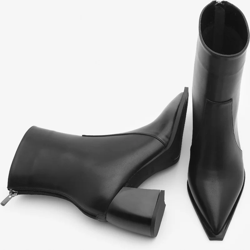 مارجين Women's Pointed Toe Back Zipper Heeled Boots Erves