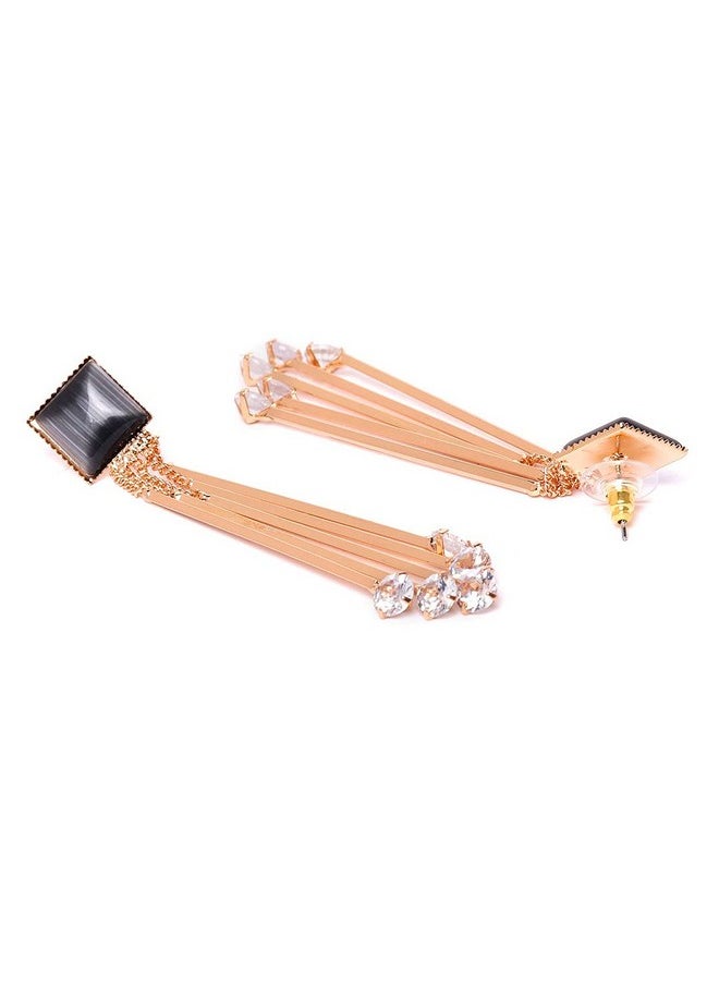 YouBella YouBella Jewellery Crystal Gold Plated Dangler Earrings for Girls and Women (Black)  - Image 5