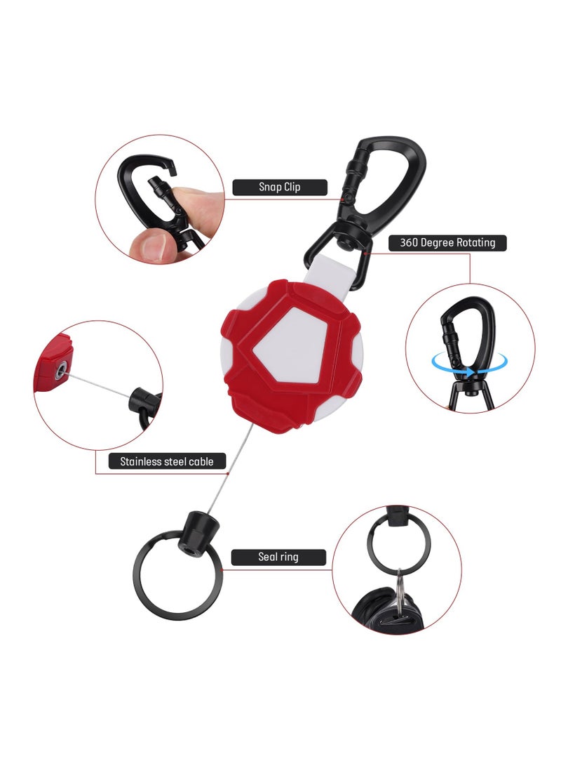 Excefore Retractable Keyring, Heavy Duty Metal Retractable Badge Holders, Extendable Retractable Keychain with Steel Wire Rope Retractable ID Badges Holder(White and Red) - Image 2