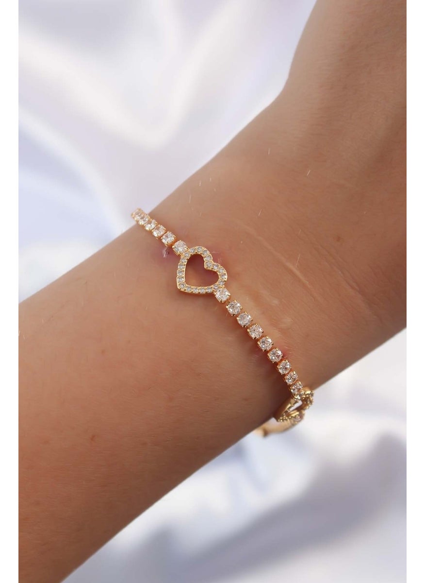 Clariss - Brass Vip Series Gold Color Zircon Stone Waterway Design Heart Bracelet - Image 1