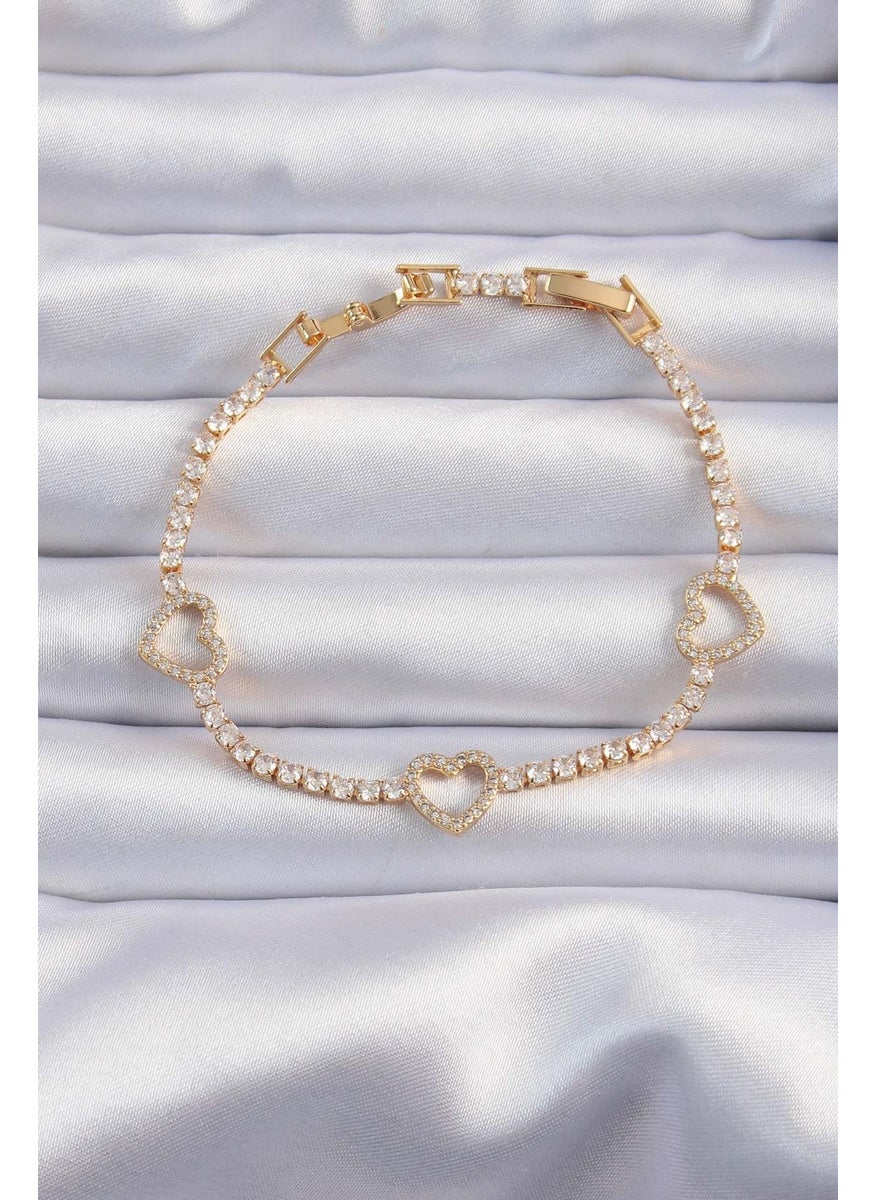 Clariss - Brass Vip Series Gold Color Zircon Stone Waterway Design Heart Bracelet - Image 1