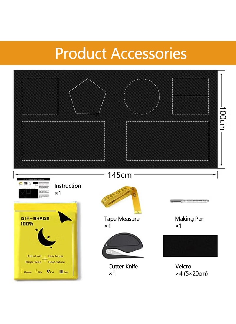 Arabest - Portable Blackout Shades 1 x 1.45m Blackout Blinds Curtains for Windows, 100% Black Out Curtains with Hook and Loop Tapes, Blackout Window Film Window Cover for Bedroom, Baby Room, TV Room, Cars - Image 1