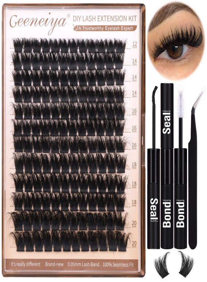 Geeneiya 200D Lash Clusters Kit Thick Lash Extension Kit 10-20mm Wispy Cluster Eyelash Extensions Individual Eyelashes Kit with Lash Bond and Seal DIY Lashes Applicator for Beginners - Image 1
