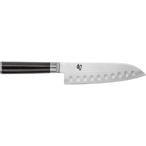 Shun Classic 7" Hollow Ground Santoku Knife, Handcrafted Japanese Cutting Knife, VG-MAX Core with Damascus Stainless Steel Cladding, Pakkawood Handle - Image 1