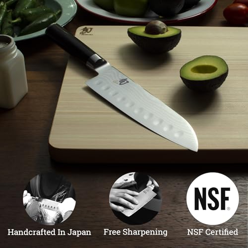 Shun Classic 7" Hollow Ground Santoku Knife, Handcrafted Japanese Cutting Knife, VG-MAX Core with Damascus Stainless Steel Cladding, Pakkawood Handle - Image 5
