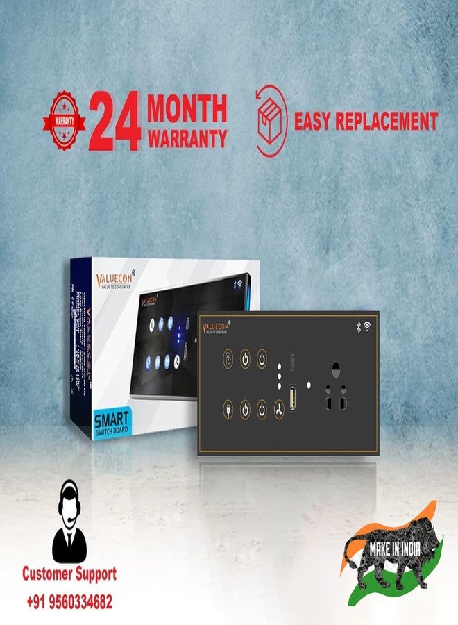 VALUECON® i380 6 modular Smart Wifi Switch Board with 4 Switch,1 Fan,1 Socket, C & A type USB charging ports| App Control, Voice-controlled by Alexa, G. Home, G. Assistant-D.Grey - Image 2