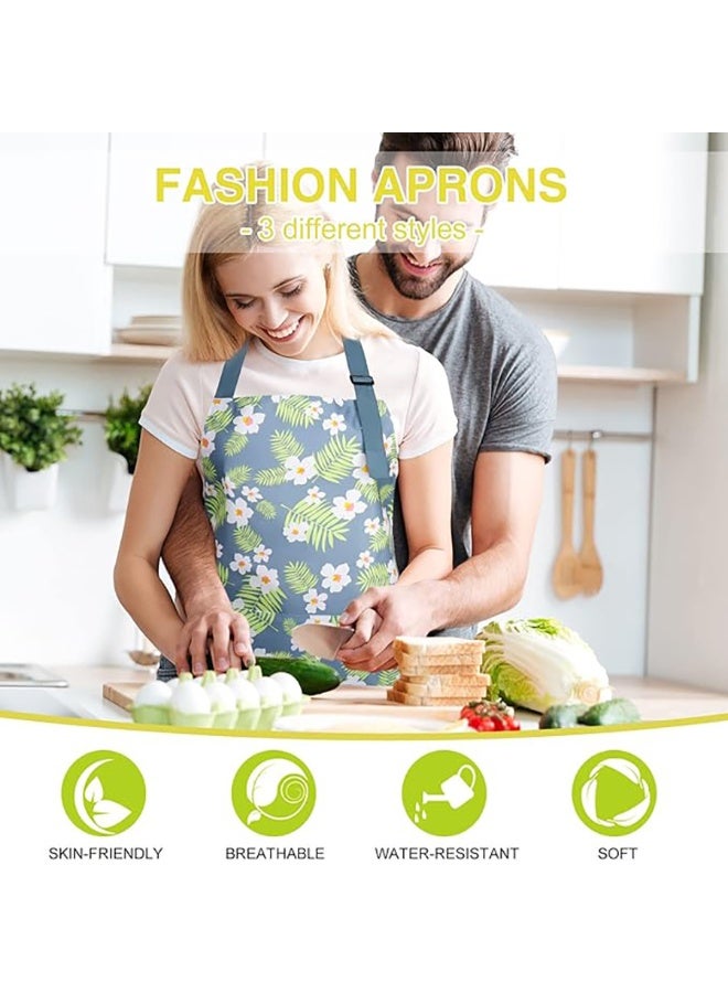 3 Pack Floral Aprons with Pocket, Womens Aprons Waterproof Adjustable Cooking Aprons for Kitchen Gardening and Salon. - Image 4