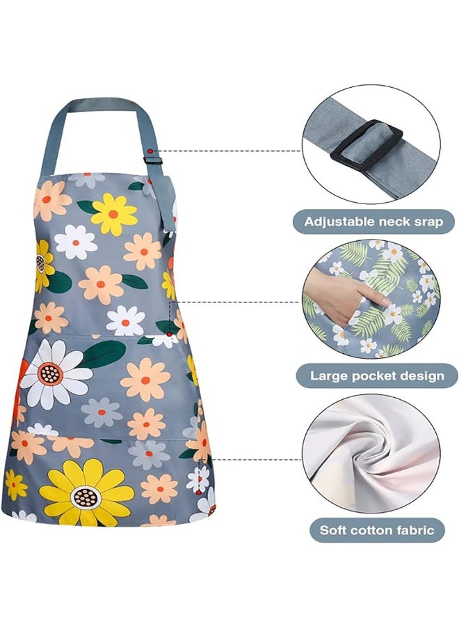 3 Pack Floral Aprons with Pocket, Womens Aprons Waterproof Adjustable Cooking Aprons for Kitchen Gardening and Salon. - Image 3