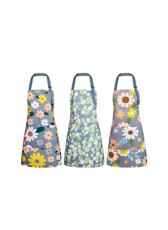 3 Pack Floral Aprons with Pocket, Womens Aprons Waterproof Adjustable Cooking Aprons for Kitchen Gardening and Salon. - Image 1