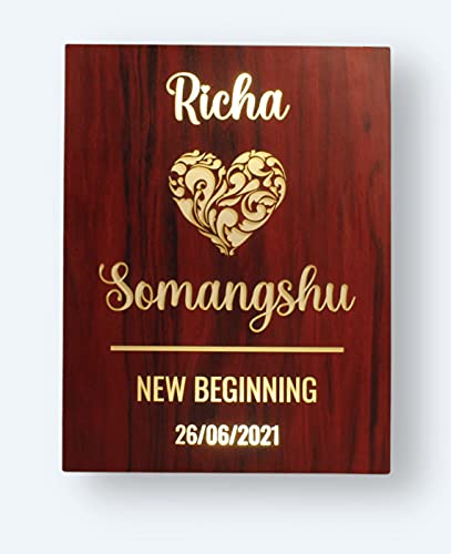 WOWOOD LED COUPLE NAME WALL LAMPANNIVERSARY GIFT WEDDING GIFT30X23CM RED MAHOGANY - Image 1