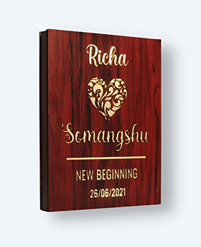 WOWOOD LED COUPLE NAME WALL LAMPANNIVERSARY GIFT WEDDING GIFT30X23CM RED MAHOGANY - Image 2