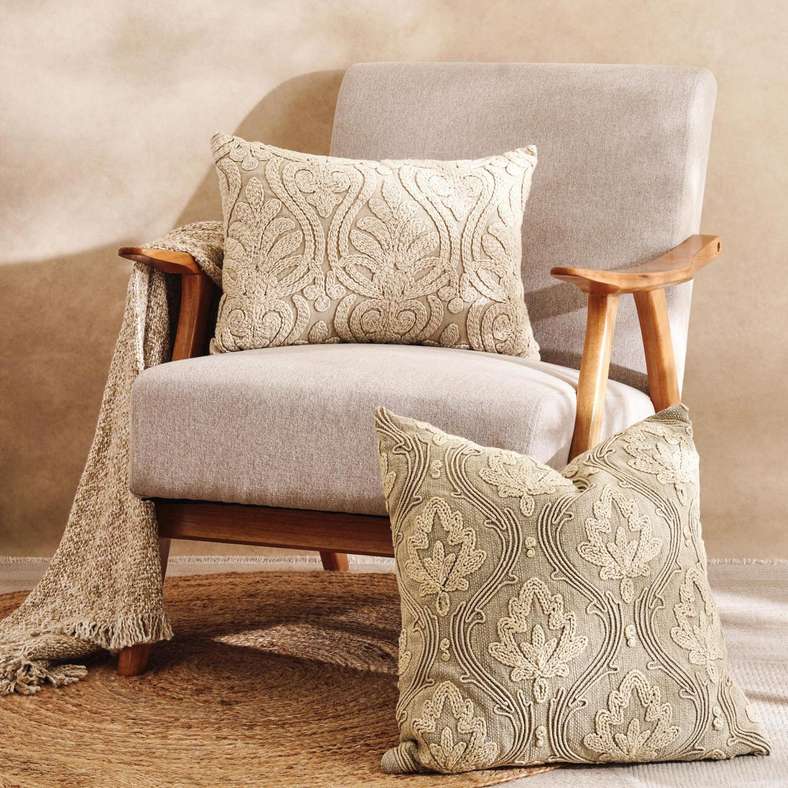 Pan Home Cadence Leaf Embroidered Filled Cushion 50x50cm - Natural - 123ELT9900089 - Image 4