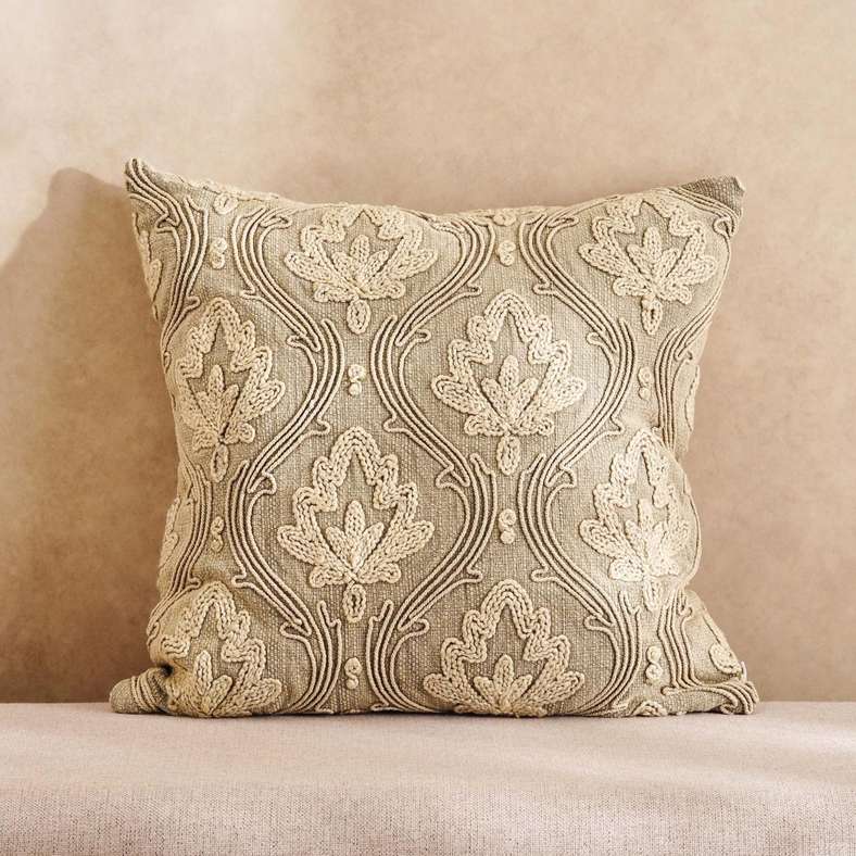 Pan Home Cadence Leaf Embroidered Filled Cushion 50x50cm - Natural - 123ELT9900089 - Image 1