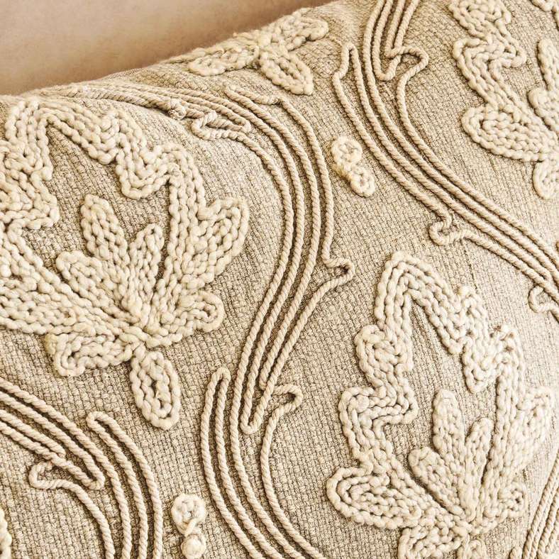 Pan Home Cadence Leaf Embroidered Filled Cushion 50x50cm - Natural - 123ELT9900089 - Image 2