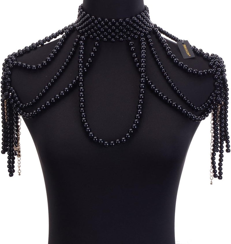 Jerollin Simulated Pearl Body Statement Necklace for Women, Fashion Collar Bib Necklaces Fashion Costume Jewelry - Image 3