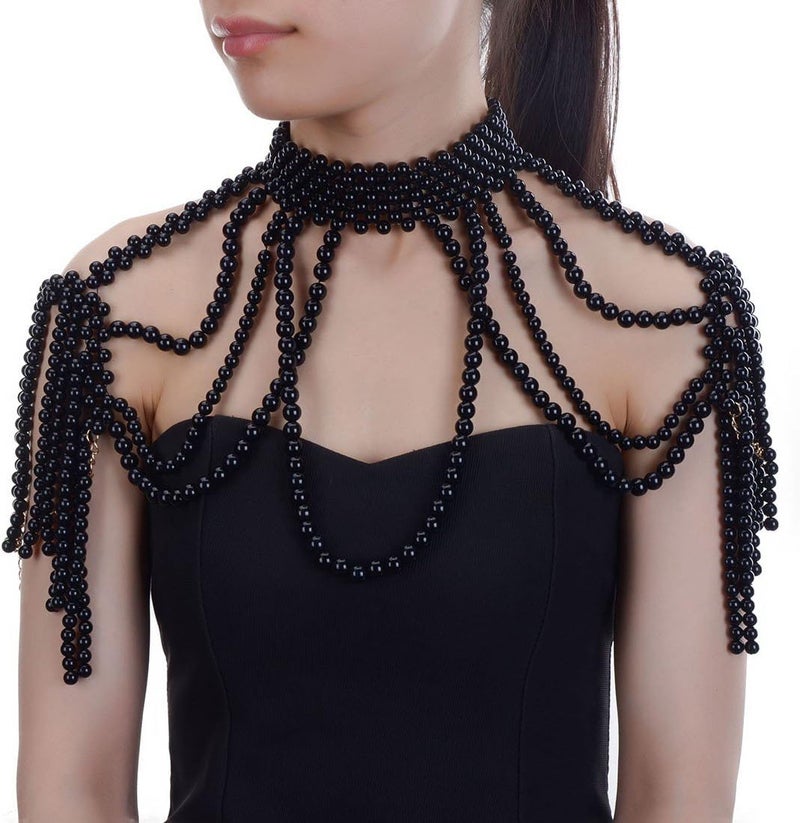 Jerollin Simulated Pearl Body Statement Necklace for Women, Fashion Collar Bib Necklaces Fashion Costume Jewelry - Image 2