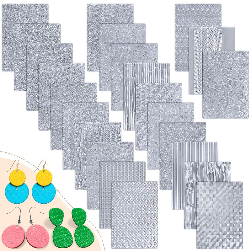 XunYee 23 Pcs Polymer Clay Texture Sheets for Earrings Jewelry Making 17 x 25 Boho Clay Fondant Texture Mats for Pottery Earrings Jewelry Making DIY Crafts - Image 1