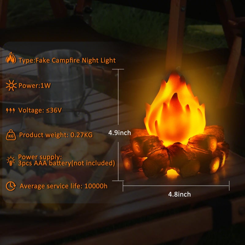 Bestview Artificial Fake Campfire Night Light, 3D LED Fake Fire Pit Firewood Lamp with Realistic Log Flameless Candle Battery Operated, Halloween Christmas Campfire Party Decorations - Image 2