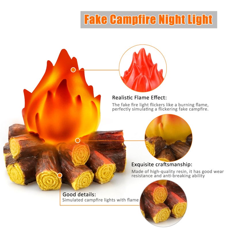 Bestview Artificial Fake Campfire Night Light, 3D LED Fake Fire Pit Firewood Lamp with Realistic Log Flameless Candle Battery Operated, Halloween Christmas Campfire Party Decorations - Image 3