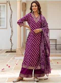 ISHIN Women's Purple Modal Muslin Printed Tunic Full Length Casual Straight Fit Kurta Set  - Image 5