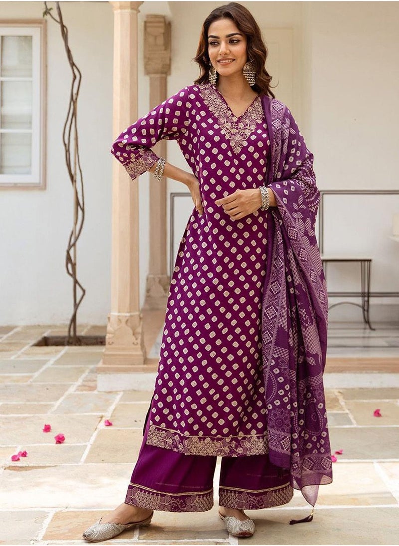 ISHIN Women's Purple Modal Muslin Printed Tunic Full Length Casual Straight Fit Kurta Set  - Image 5