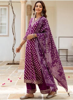 ISHIN Women's Purple Modal Muslin Printed Tunic Full Length Casual Straight Fit Kurta Set  - Image 3