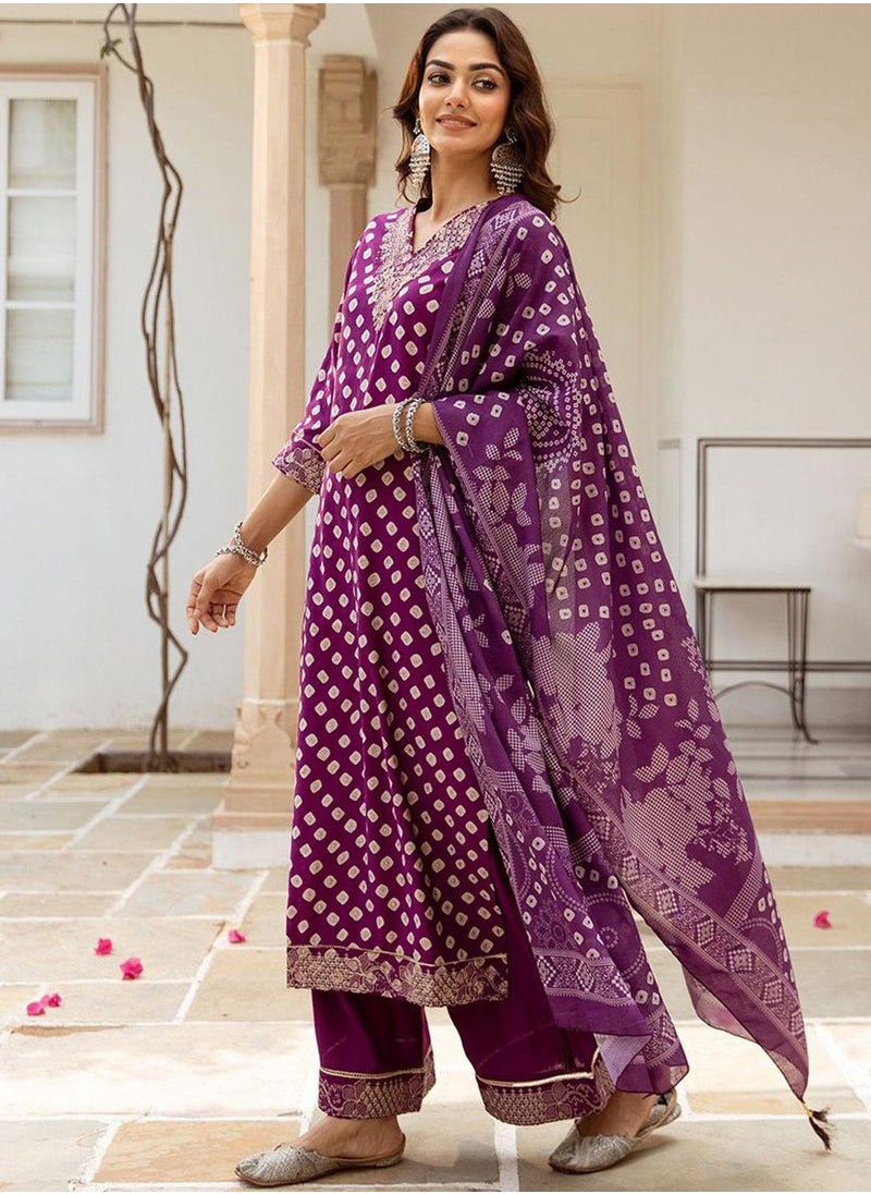 ISHIN Women's Purple Modal Muslin Printed Tunic Full Length Casual Straight Fit Kurta Set  - Image 3