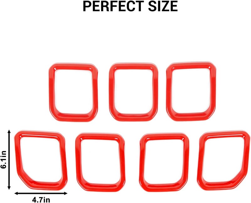 Jimen 7PCS Front Grille Inserts Cover Trim for Jeep Compass 2021-2023 - Red - Image 4