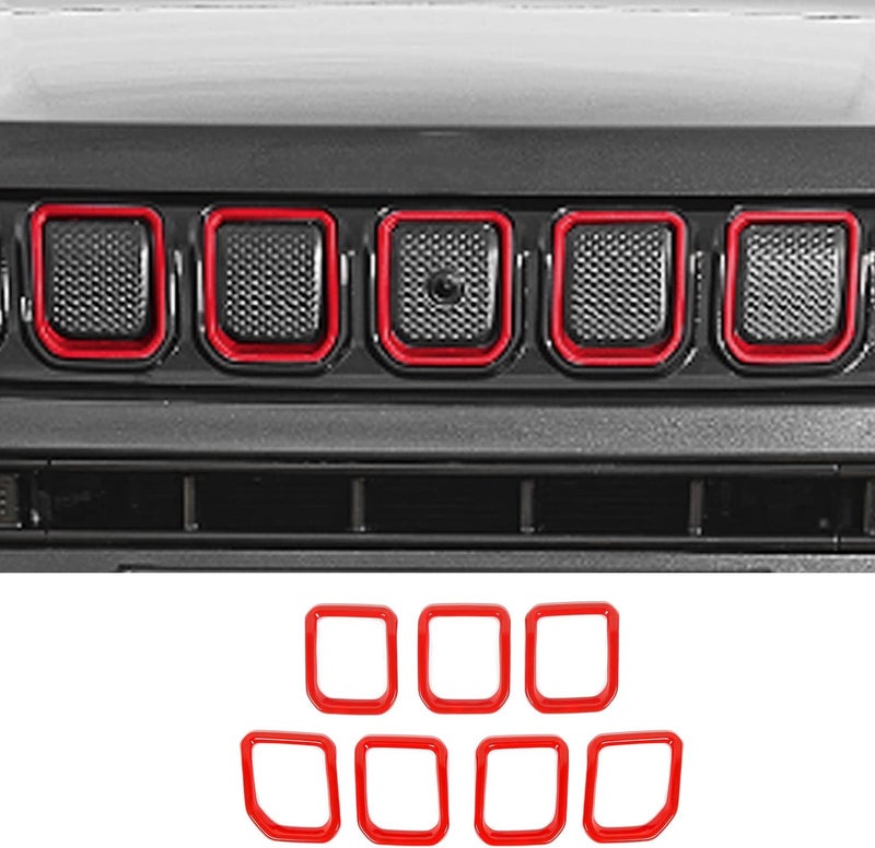 Jimen 7PCS Front Grille Inserts Cover Trim for Jeep Compass 2021-2023 - Red - Image 2