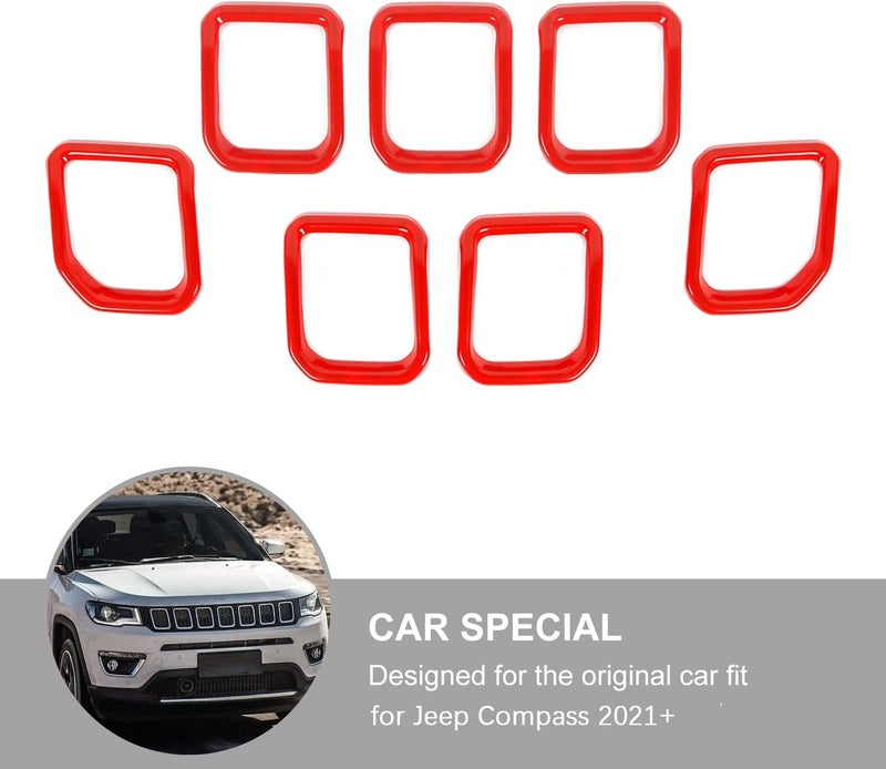 Jimen 7PCS Front Grille Inserts Cover Trim for Jeep Compass 2021-2023 - Red - Image 3