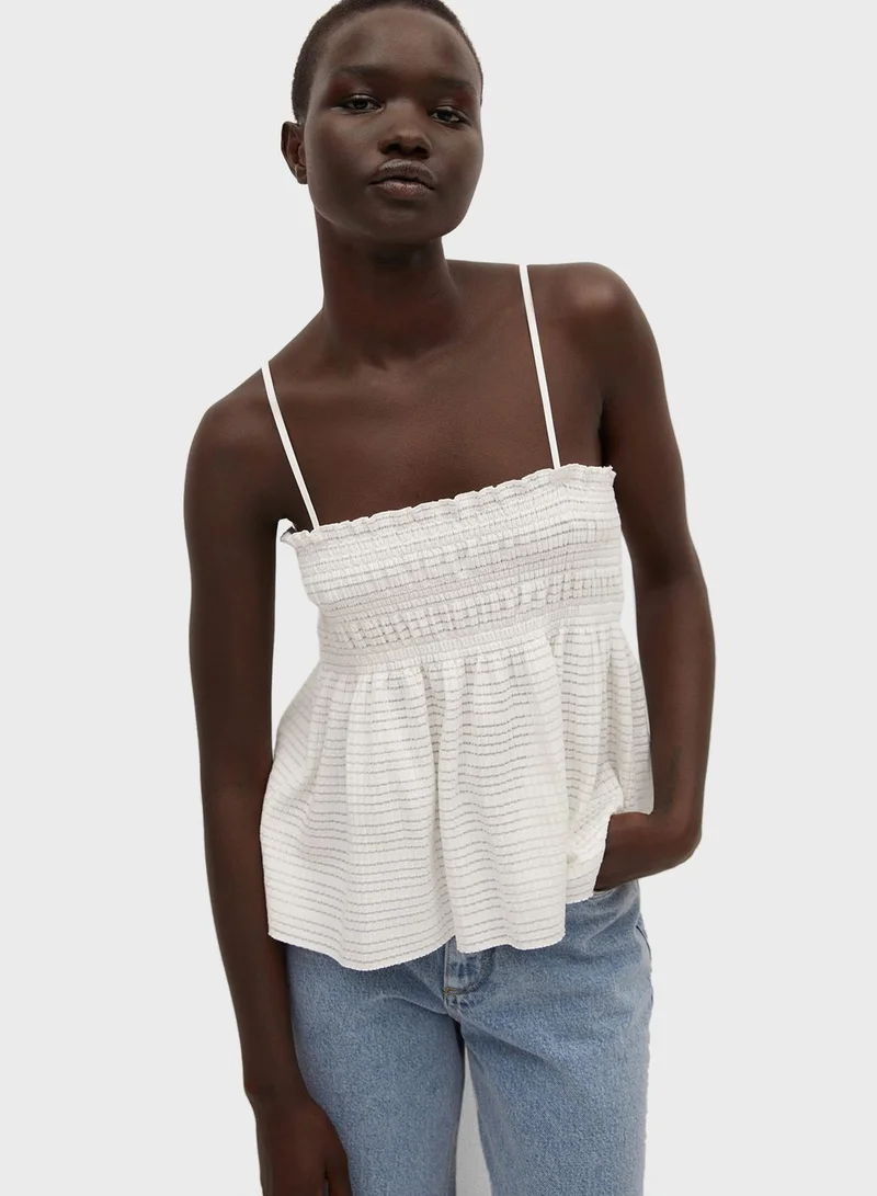 MANGO Shirred Knitted Top