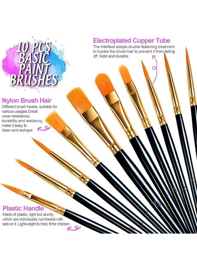 Paint Brushes Set with Paint Tray Palette, Round Paint Palettes and Paintbrushes, 3Pcs Plastic Paint Palettes, 10Pcs Artist Painting Brushes, Nylon Hair Paintbrush, for Oil Watercolor, Beginners - Image 3