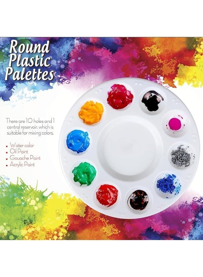 Paint Brushes Set with Paint Tray Palette, Round Paint Palettes and Paintbrushes, 3Pcs Plastic Paint Palettes, 10Pcs Artist Painting Brushes, Nylon Hair Paintbrush, for Oil Watercolor, Beginners - Image 4