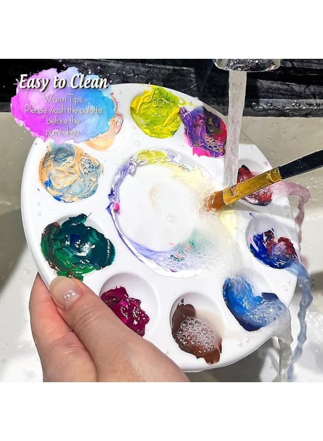 Paint Brushes Set with Paint Tray Palette, Round Paint Palettes and Paintbrushes, 3Pcs Plastic Paint Palettes, 10Pcs Artist Painting Brushes, Nylon Hair Paintbrush, for Oil Watercolor, Beginners - Image 5