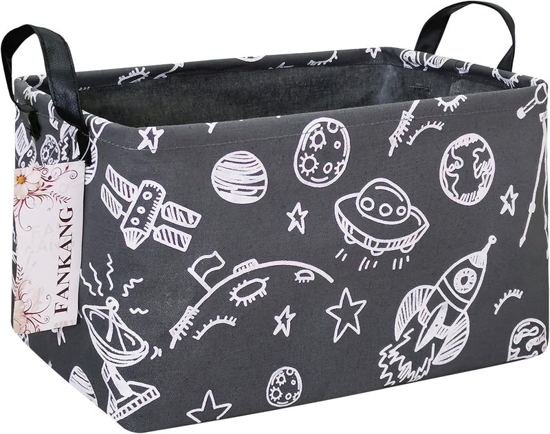 FANKANG Storage Basket,Nursery Hamper Canvas Laundry Basket Foldable with Waterproof PE Coating Storage, Office, Bedroom, Clothes,Toys (Rec-Space Planet) - Image 1