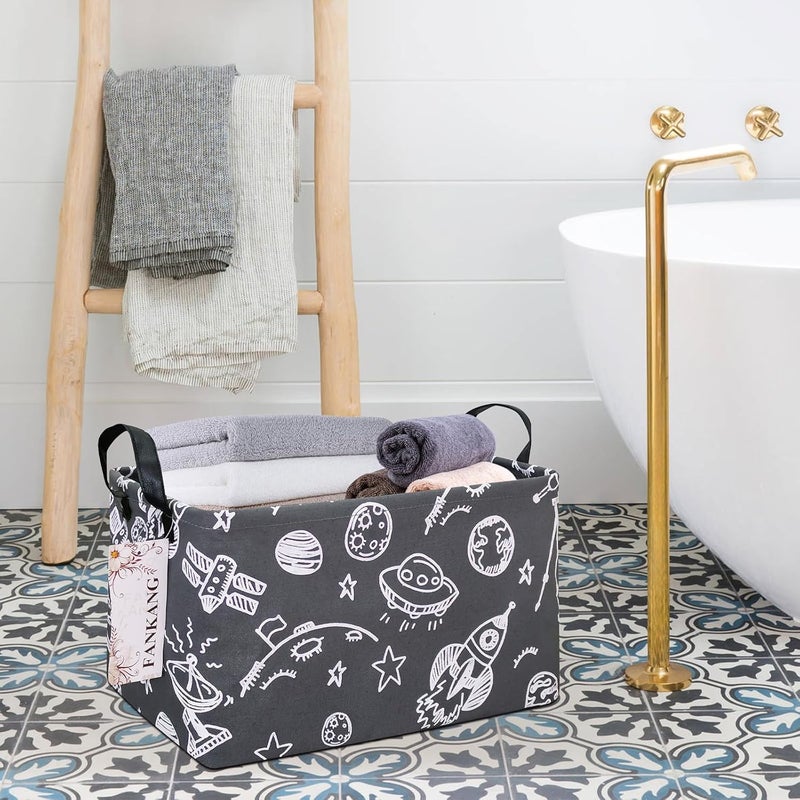 FANKANG Storage Basket,Nursery Hamper Canvas Laundry Basket Foldable with Waterproof PE Coating Storage, Office, Bedroom, Clothes,Toys (Rec-Space Planet) - Image 4