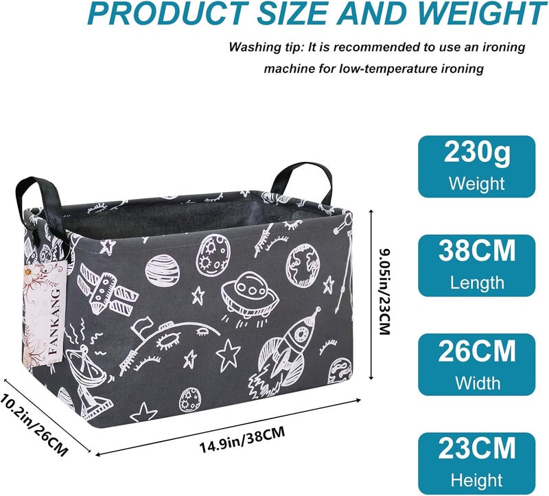 FANKANG Storage Basket,Nursery Hamper Canvas Laundry Basket Foldable with Waterproof PE Coating Storage, Office, Bedroom, Clothes,Toys (Rec-Space Planet) - Image 2