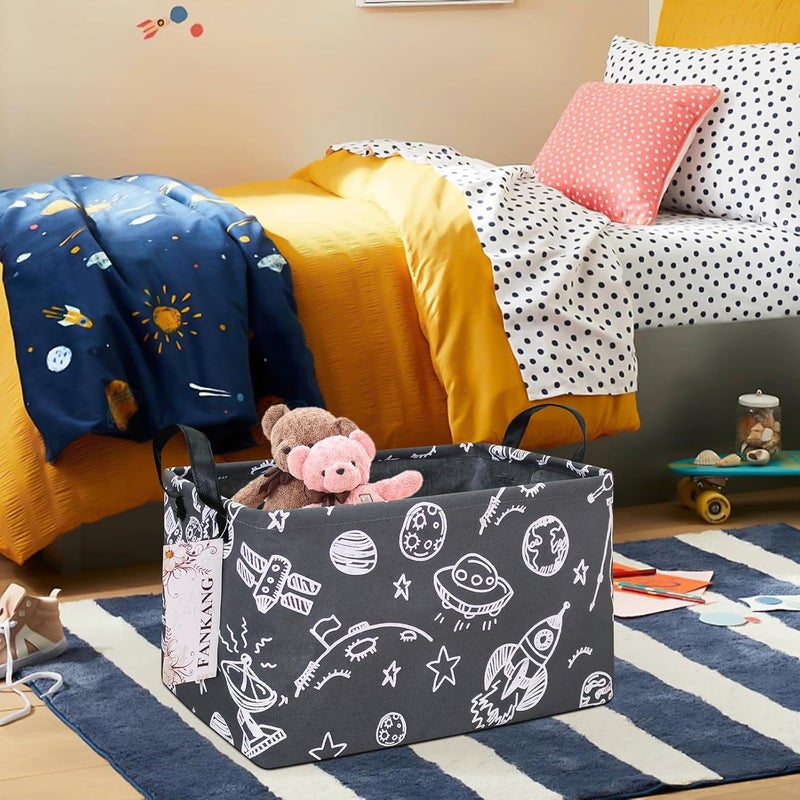 FANKANG Storage Basket,Nursery Hamper Canvas Laundry Basket Foldable with Waterproof PE Coating Storage, Office, Bedroom, Clothes,Toys (Rec-Space Planet) - Image 3