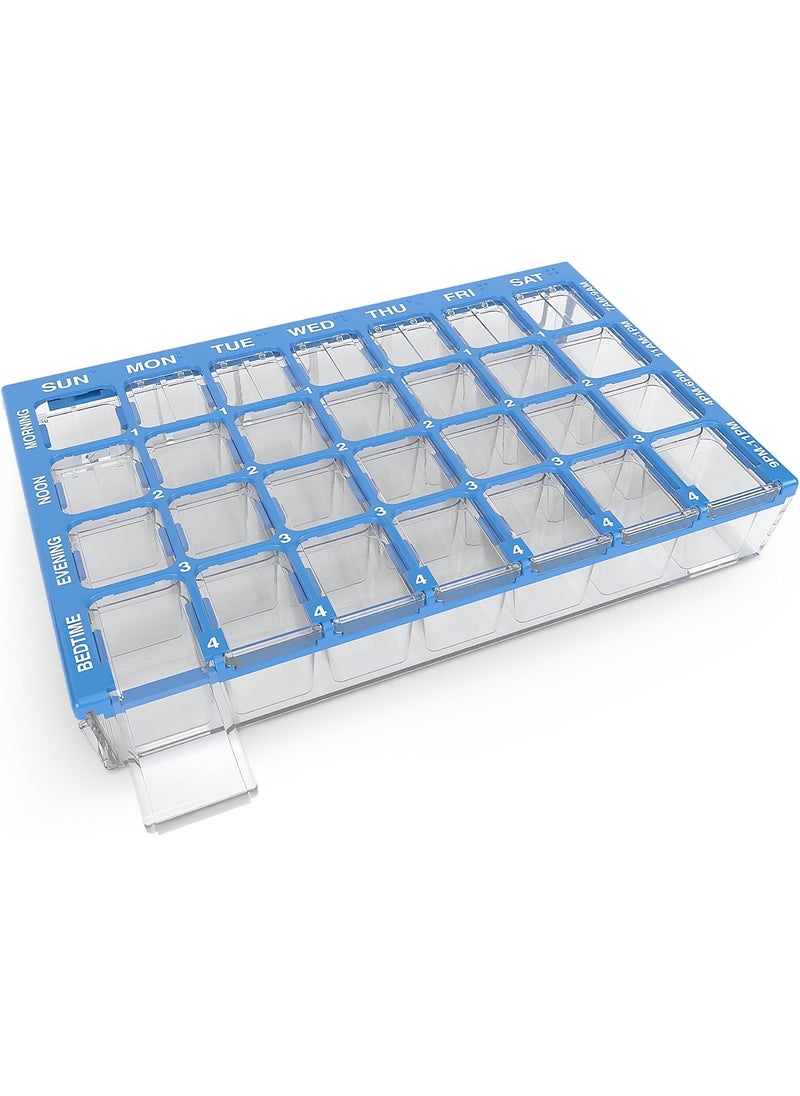 Ezy Dose EZY DOSE Weekly (7-Day) Pill Organizer, Vitamin and Medicine Box, Medium Compartments with Easy Fill Tray, 4 Times a Day, Clear Lids, Color May Vary, BPA Free 