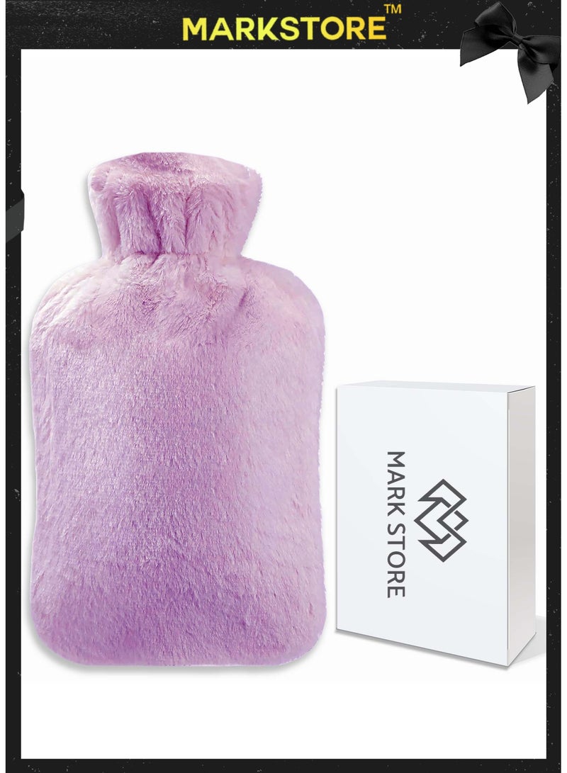 MARK STORE Hot Water Bottle with Soft Cover 2 Liter, Classic Rubber Hot Water Bag for Cramps, Neck, Shoulders Pain Relief, Hot Cold Pack for Hot and Cold Therapy and Feet Warmer  - Image 1