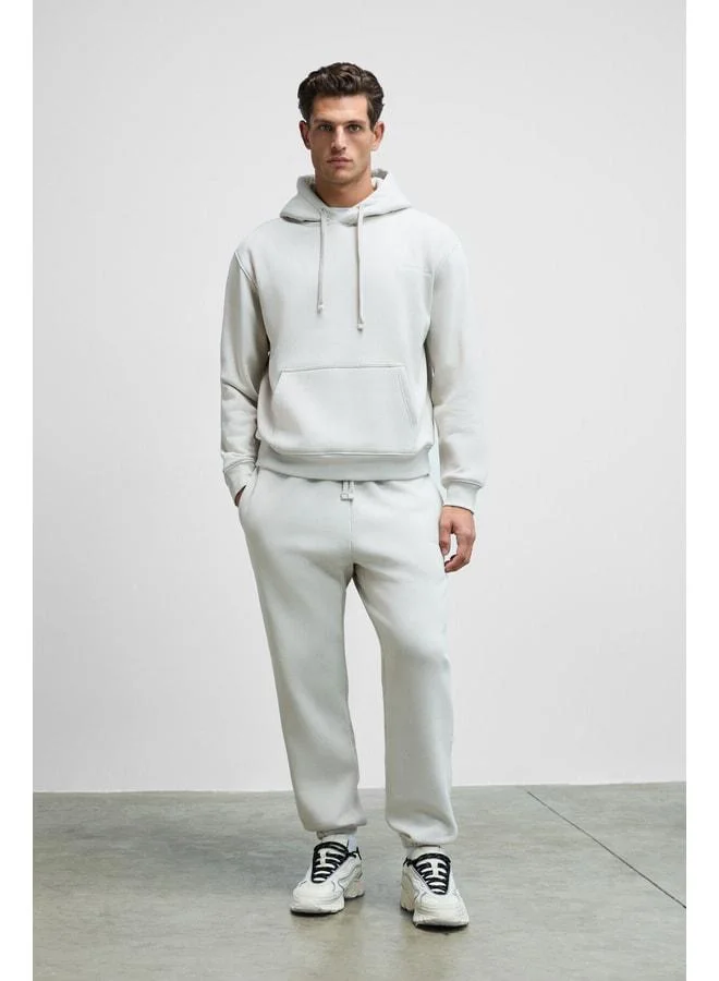 جريميلانج MARSHALLHOODIE مجموعة بدلة رياضية رجالية مريحة من القطن باللون الرمادي مع بطانة من الفليس القطبي المطرز.