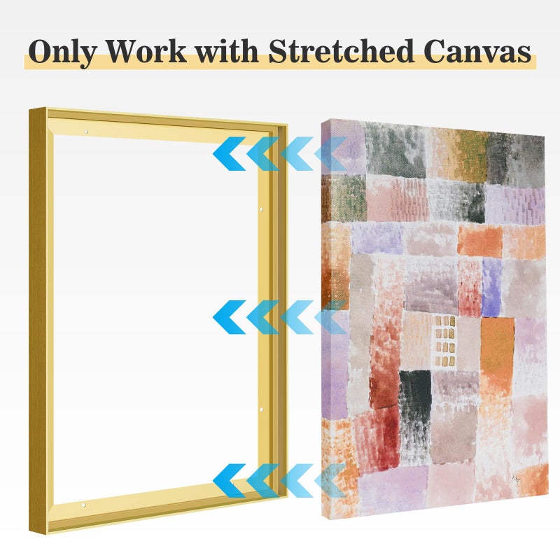 Akfado Floating Frame for 24x24 Canvas Paintings Prints, 1.5â€ Deep DIY Metal Floater Frame for Portrait Landscape Oil Paintings Art Show Gallery Wall Home Office Living Room Decor (Gold) - Image 4