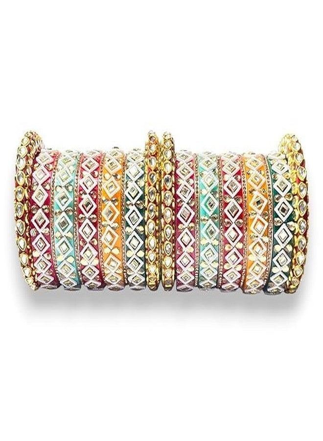 BANGLESKART طقم أساور تشودا متعددة الألوان من بانغلسكارت للنساء والفتيات | تصميم ماسي متقن | أساور زفاف واحتفالات تراثية - Image 1