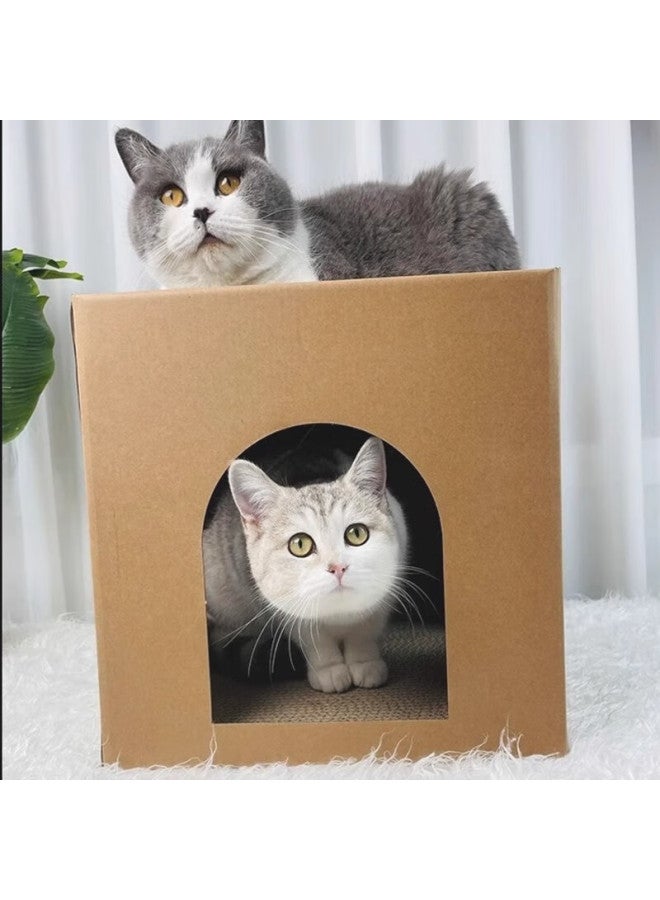 Gasco Jiashigao Cat Scratching Board, Corrugated Paper Cat Bed, Durable Integrated Cat House, Large Size, Multi-cat Enclosed Double-layer Cat Cardboard Box House - Image 1